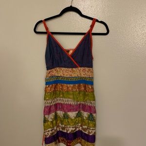 Multicolored tiered 100% silk adjustable S/M tank/dress